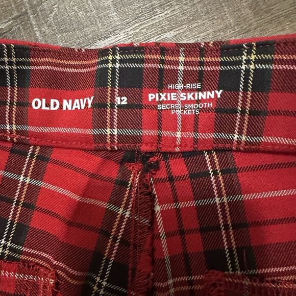 Old Navy Pixie Skinny Ankle Dress Pants Womens 12 Red Plaid Stretch NEW Tartan - Picture 11 of 11
